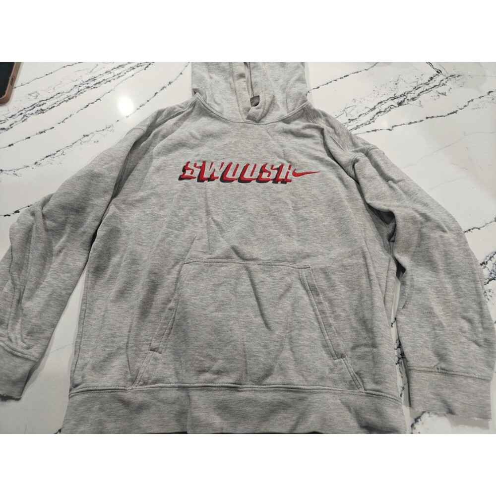 Vintage Nike Embroidered Essential Hoodie Sweatshirt Youth Sz Large 14-16 Grey